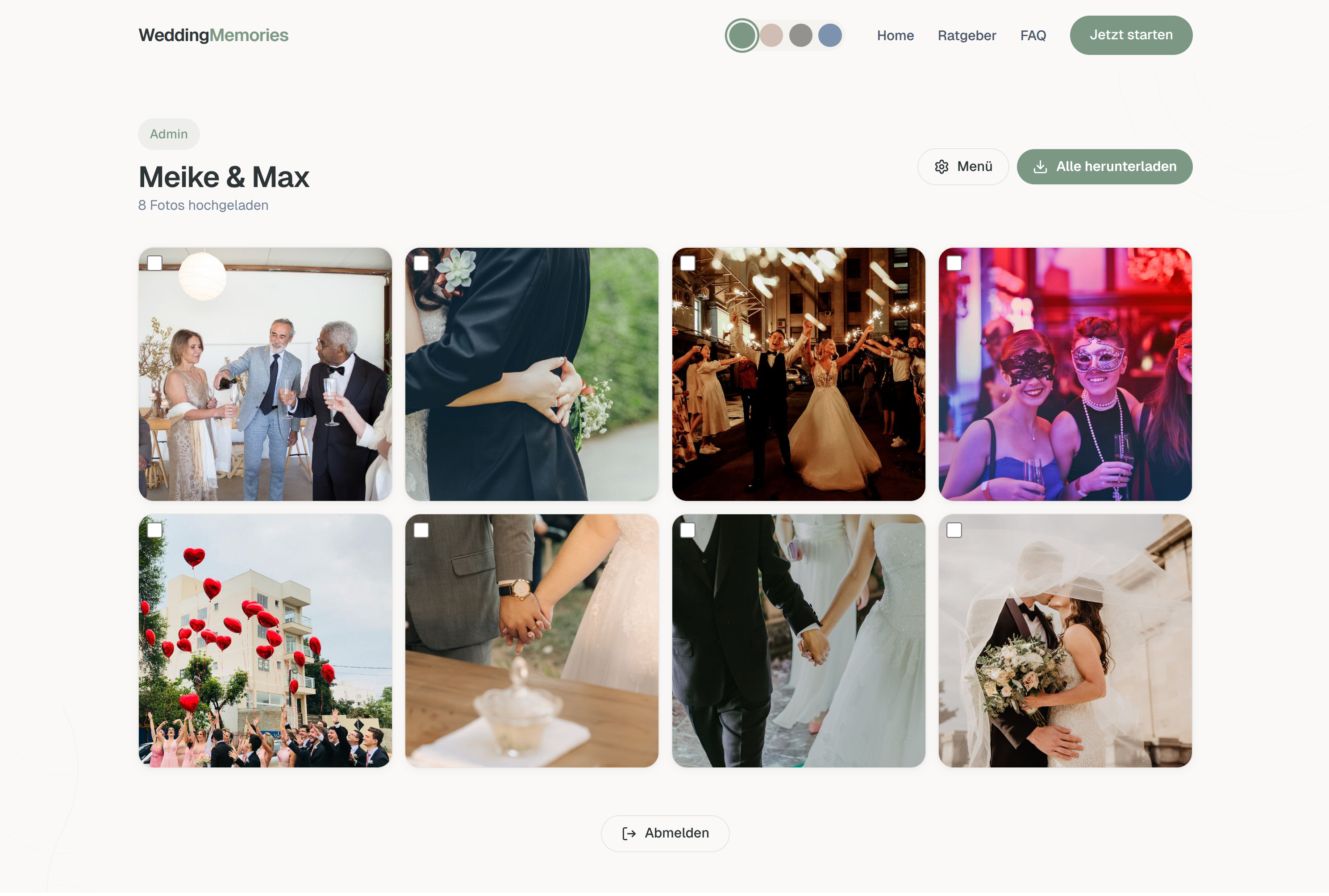 Hochzeit QR Code Fotos Galerie Ansicht Desktop