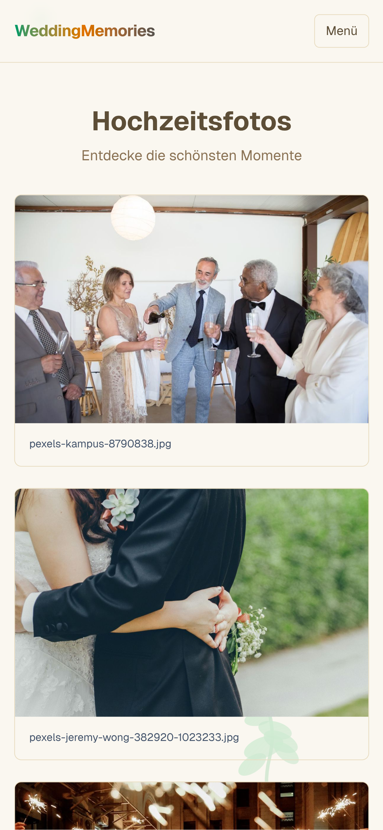Mobile view of the wedding photo gallery